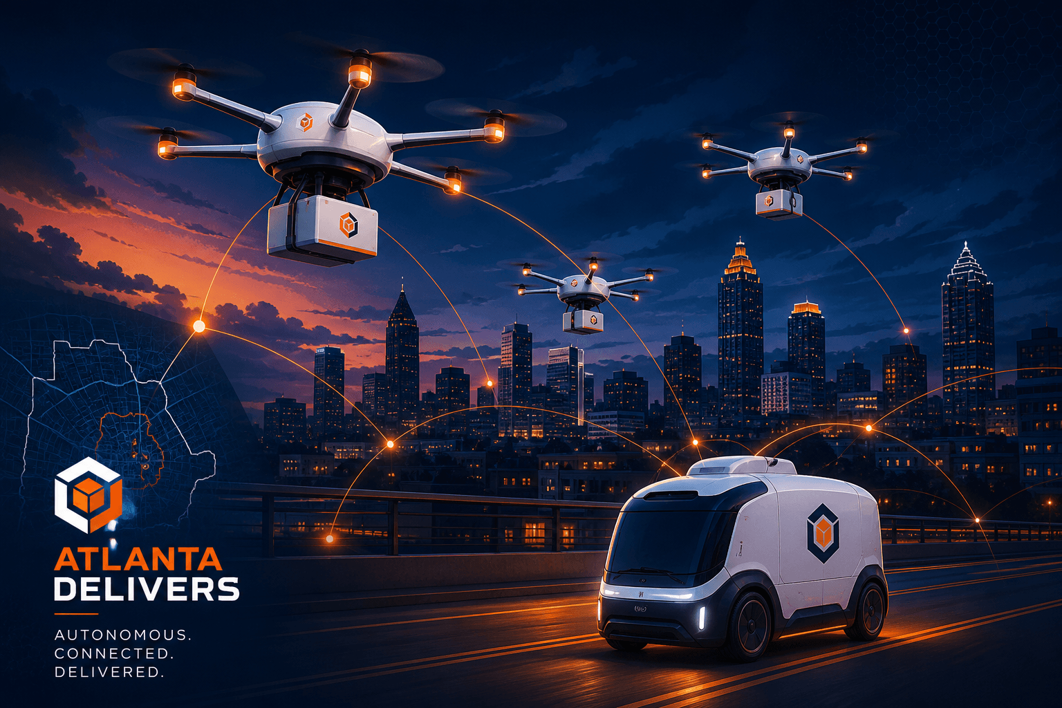 Cargo drones and an autonomous ground vehicle over Atlanta