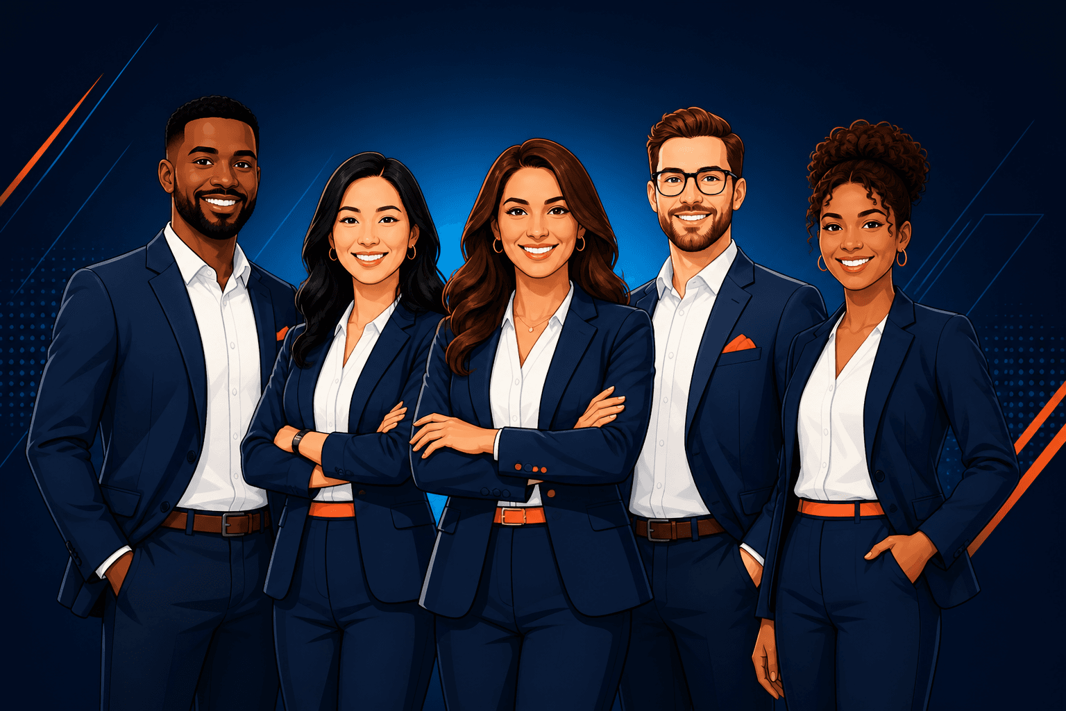 Illustrated diverse professional team